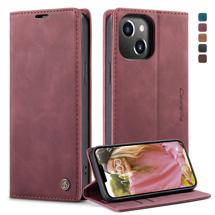 For iPhone 13 CaseMe-013 Multifunctional Retro Frosted Horizontal Flip Leather Case with Card Slot & Holder & Wallet(Wine Red) - free shipping - PMC Jewellery - Order now!