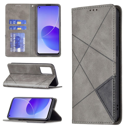 For OPPO Reno6 Rhombus Texture Horizontal Flip Magnetic Leather Case with Holder & Card Slots(Grey) - OPPO Cases by PMC Jewellery | Online Shopping South Africa | PMC Jewellery | Buy Now Pay Later Mobicred