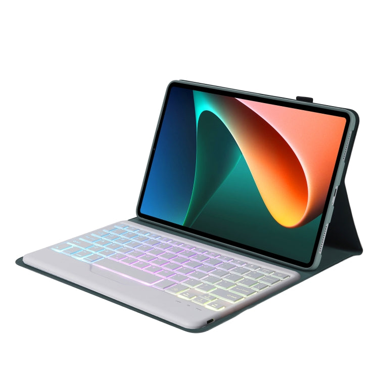 A0N5BS Ultra-thin Tri-color Backlight Detachable Lambskin Texture TPU Bluetooth Keyboard Leather Tablet Case with Holder For Xiaomi Pad 5 / 5 Pro(Dark Green) - Others Keyboard by PMC TechLife | Online Shopping South Africa | PMC TechLife