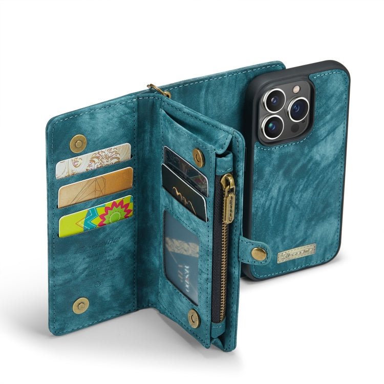 For iPhone 13 Pro CaseMe-008 Detachable Multifunctional Horizontal Flip Leather Case with Card Slot & Holder & Zipper Wallet & Photo Frame (Blue) - free shipping - PMC Jewellery - Order now!