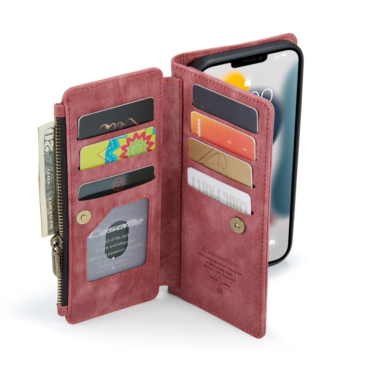 For iPhone 13 Pro Max CaseMe-C30 PU + TPU Multifunctional Horizontal Flip Leather Case with Holder & Card Slot & Wallet & Zipper Pocket (Red) - free shipping - PMC Jewellery - Order now!