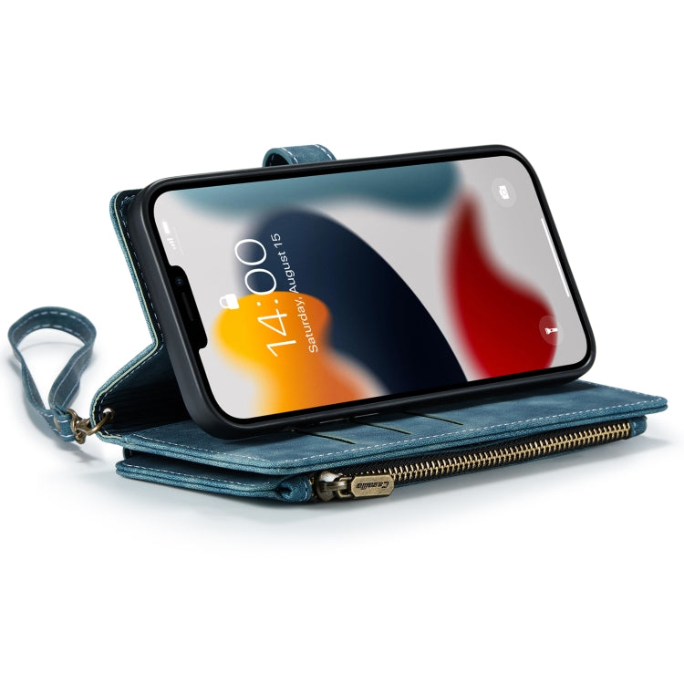 For iPhone 13 Pro Max CaseMe-C30 PU + TPU Multifunctional Horizontal Flip Leather Case with Holder & Card Slot & Wallet & Zipper Pocket (Blue) - iPhone 13 Pro Max Cases by CaseMe | Online Shopping South Africa | PMC Jewellery | Buy Now Pay Later Mobicred