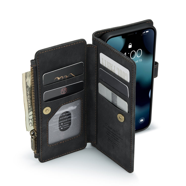 For iPhone 13 CaseMe-C30 PU + TPU Multifunctional Horizontal Flip Leather Case with Holder & Card Slot & Wallet & Zipper Pocket(Black) - iPhone 13 Cases by CaseMe | Online Shopping South Africa | PMC TechLife