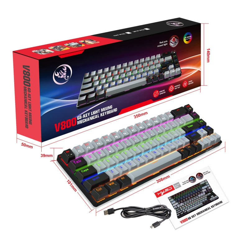 HXSJ V800 68 Keys Type-C Wired Cool Backlight Mechanical Keyboard(Red Shaft) - Wired Keyboard by HXSJ | Online Shopping South Africa | PMC Jewellery | Buy Now Pay Later Mobicred