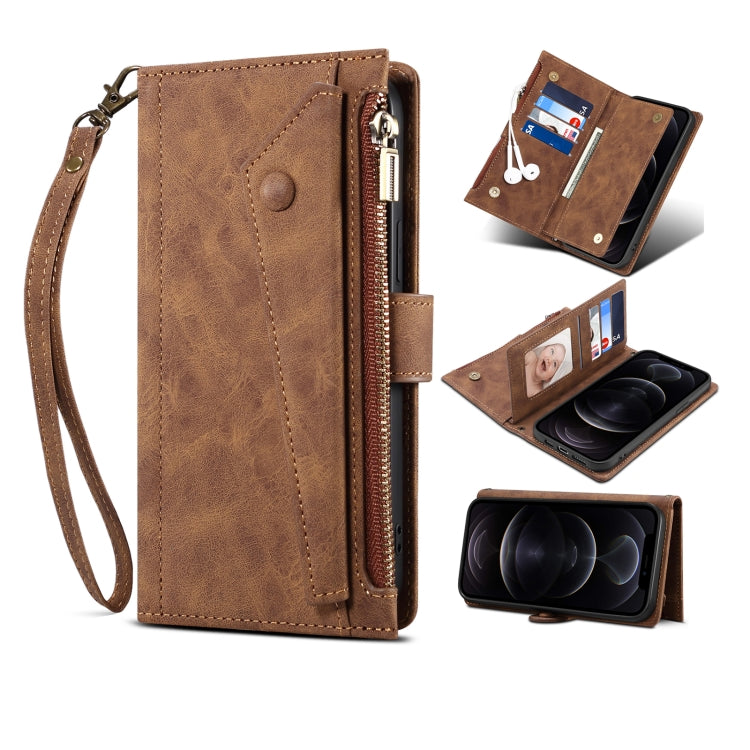 For OnePlus Nord N200 5G Retro Frosted Horizontal Flip Leather Case with Holder & Card Slot & Wallet & Zipper Pocket & Lanyard(Brown) - OnePlus Cases by PMC TechLife | Online Shopping South Africa | PMC TechLife | Buy Now Pay Later Mobicred