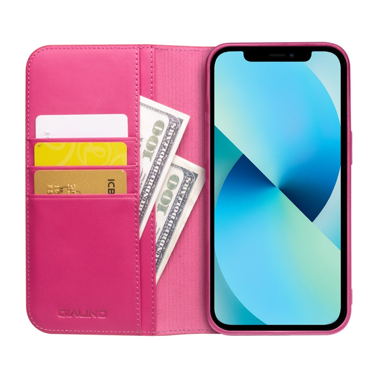 For iPhone 13 QIALINO Business Horizontal Flip Leather Case with Holder & Card Slots & Wallet (Rose Red) - free shipping - PMC TechLife - Order now!