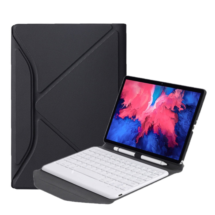 BM12 Diamond Texture Detachable Bluetooth Keyboard Leather Tablet Case with Pen Slot & Triangular Back Support For Lenovo Pad Plus 11 inch TB-J607F / Tab P11 11 inch TB-J606F(Black White) - free shipping - PMC TechLife - Order now!