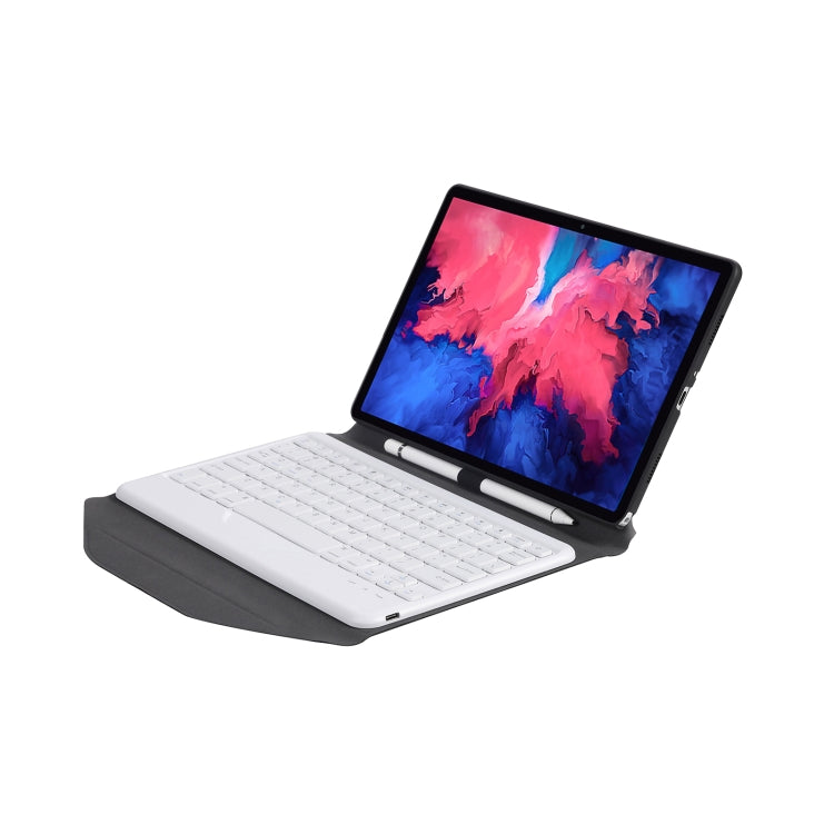 BM12 Diamond Texture Detachable Bluetooth Keyboard Leather Tablet Case with Pen Slot & Triangular Back Support For Lenovo Pad Plus 11 inch TB-J607F / Tab P11 11 inch TB-J606F(Black White) - free shipping - PMC TechLife - Order now!