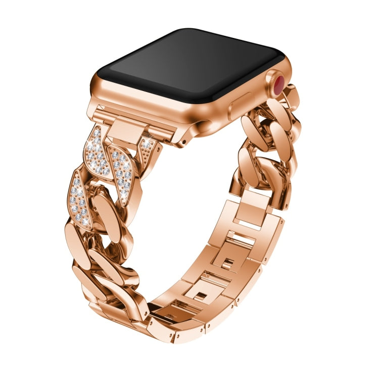 For Apple Watch Series 9&8&7 41mm / SE 3&SE 2&6&SE&5&4 40mm / 3&2&1 38mm Single Row Denim Diamond Alloy Watch Band(Rose Gold) - Watch Bands by PMC TechLife | Online Shopping South Africa | PMC TechLife | Buy Now Pay Later Mobicred