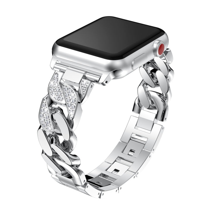 For Apple Watch Series 9&8&7 41mm / SE 3&SE 2&6&SE&5&4 40mm / 3&2&1 38mm Single Row Denim Diamond Alloy Watch Band(Silver) - free shipping - PMC TechLife - Order now!