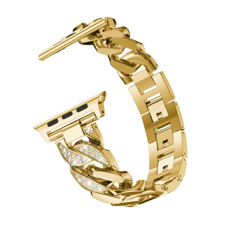 For Apple Watch Series 8&7 45mm / SE 2&6&SE&5&4 44mm / 3&2&1 42mm Single Row Denim Diamond Alloy Watch Band(Gold) - Watch Bands by PMC TechLife | Online Shopping South Africa | PMC TechLife | Buy Now Pay Later Mobicred