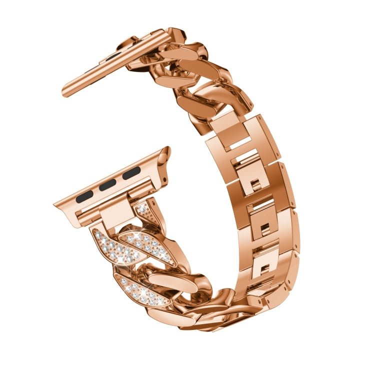 For Apple Watch Series 8&7 45mm / SE 2&6&SE&5&4 44mm / 3&2&1 42mm Single Row Denim Diamond Alloy Watch Band(Rose Gold) - Watch Bands by PMC TechLife | Online Shopping South Africa | PMC TechLife | Buy Now Pay Later Mobicred