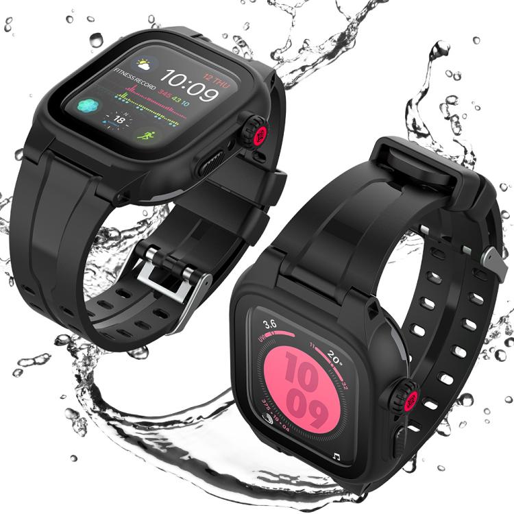 For Apple Watch Series SE 2&6&SE&5&4 44mm RedPepper IP68 Waterproof Screen Protector + Watchband + Protective Case(Black) - free shipping - PMC TechLife - Order now!