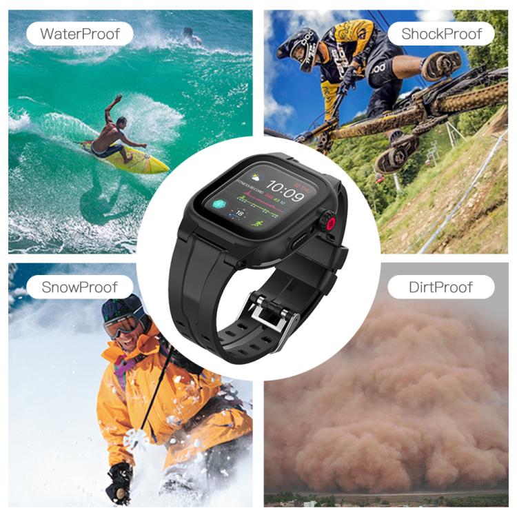 For Apple Watch Series SE 2&6&SE&5&4 44mm RedPepper IP68 Waterproof Screen Protector + Watchband + Protective Case(Black) - free shipping - PMC TechLife - Order now!