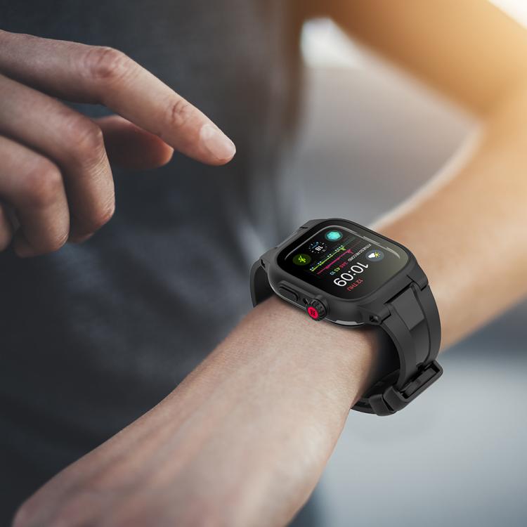For Apple Watch Series SE 2&6&SE&5&4 44mm RedPepper IP68 Waterproof Screen Protector + Watchband + Protective Case(Black) - free shipping - PMC TechLife - Order now!