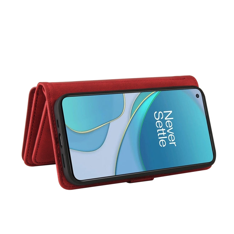 For OnePlus 9 Skin Feel PU + TPU Horizontal Flip Leather Case With Holder & 15 Cards Slot & Wallet & Zipper Pocket & Lanyard(Red) - OnePlus Cases by PMC TechLife | Online Shopping South Africa | PMC TechLife | Buy Now Pay Later Mobicred
