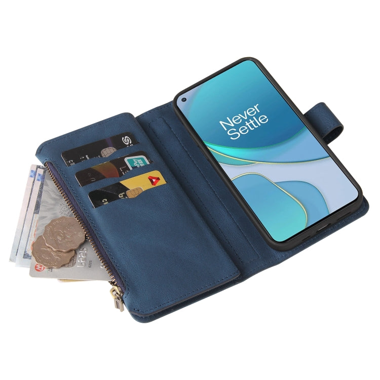 For OnePlus 9 Skin Feel PU + TPU Horizontal Flip Leather Case With Holder & 15 Cards Slot & Wallet & Zipper Pocket & Lanyard(Blue) - OnePlus Cases by PMC TechLife | Online Shopping South Africa | PMC TechLife | Buy Now Pay Later Mobicred