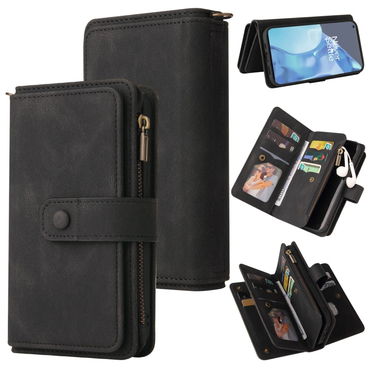For OnePlus 9 Pro Skin Feel PU + TPU Horizontal Flip Leather Case With Holder & 15 Cards Slot & Wallet & Zipper Pocket & Lanyard(Black) - OnePlus Cases by PMC TechLife | Online Shopping South Africa | PMC TechLife | Buy Now Pay Later Mobicred