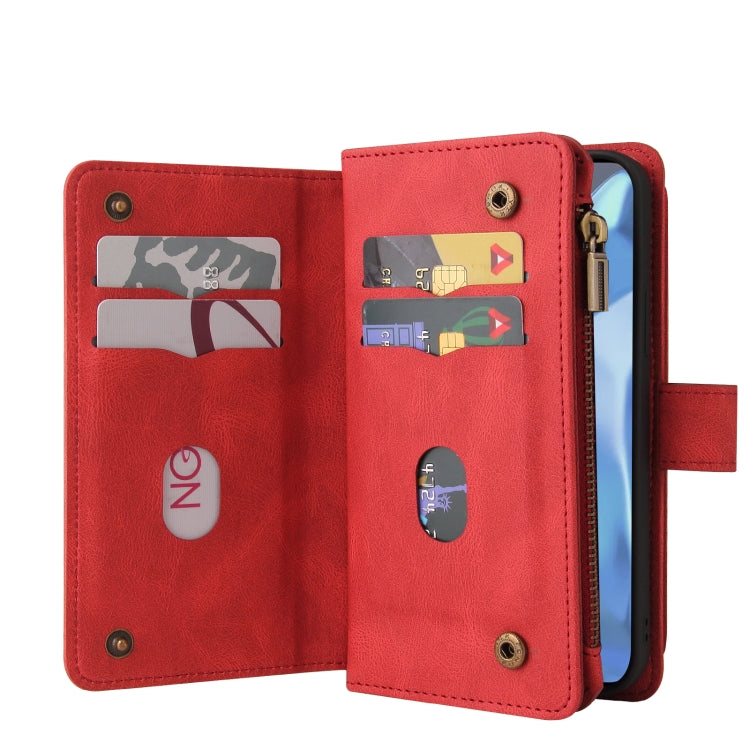 For OnePlus 9 Pro Skin Feel PU + TPU Horizontal Flip Leather Case With Holder & 15 Cards Slot & Wallet & Zipper Pocket & Lanyard(Red) - OnePlus Cases by PMC TechLife | Online Shopping South Africa | PMC TechLife | Buy Now Pay Later Mobicred