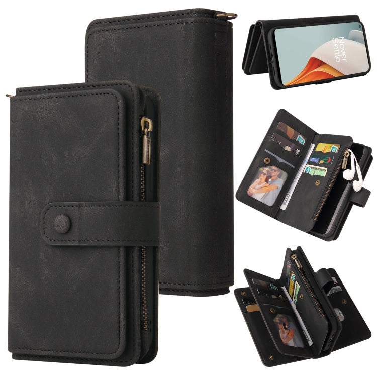 For OnePlus Nord N100 5G Skin Feel PU + TPU Horizontal Flip Leather Case With Holder & 15 Cards Slot & Wallet & Zipper Pocket & Lanyard(Black) - OnePlus Cases by PMC TechLife | Online Shopping South Africa | PMC TechLife | Buy Now Pay Later Mobicred