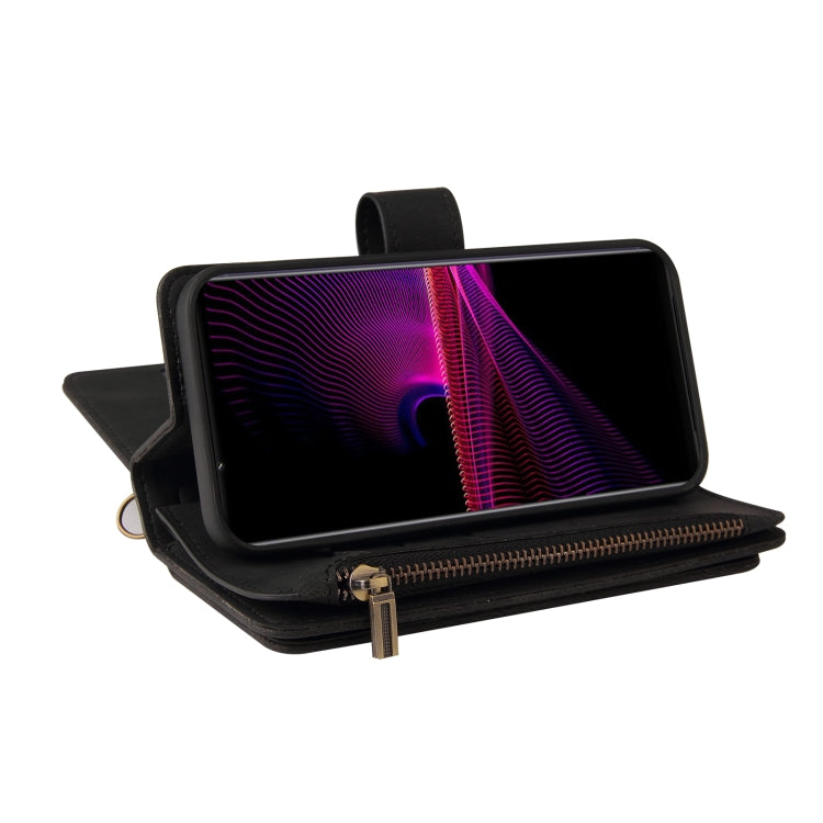For Sony Xperia 1 III Skin Feel PU + TPU Horizontal Flip Leather Case With Holder & 15 Cards Slot & Wallet & Zipper Pocket & Lanyard(Black) - Sony Cases by PMC TechLife | Online Shopping South Africa | PMC TechLife | Buy Now Pay Later Mobicred