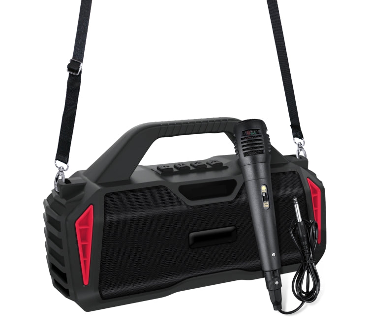 New Rixing NR-6011M Bluetooth 5.0 Portable Outdoor Karaoke Wireless Bluetooth Speaker with Microphone & Shoulder Strap(Red) - free shipping - PMC Jewellery - Order now!