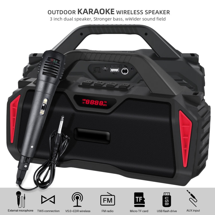 New Rixing NR-6011M Bluetooth 5.0 Portable Outdoor Karaoke Wireless Bluetooth Speaker with Microphone & Shoulder Strap(Red) - free shipping - PMC Jewellery - Order now!