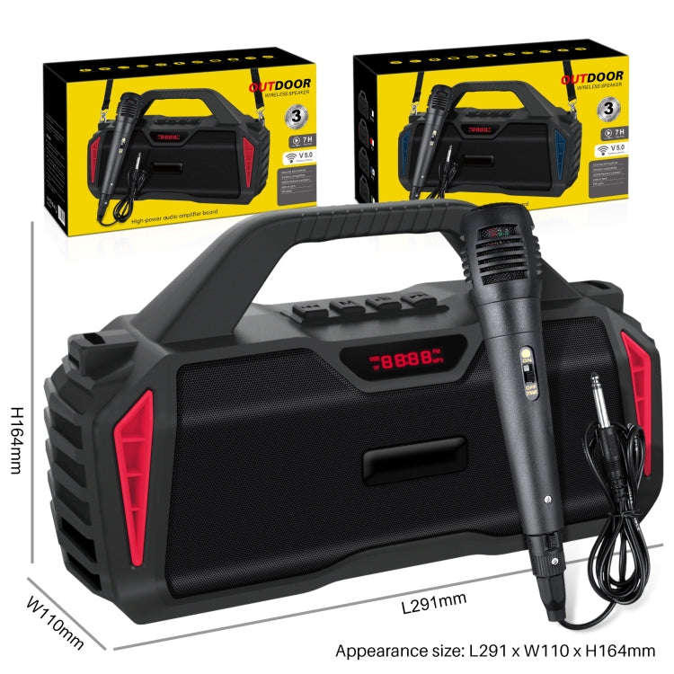 New Rixing NR-6011M Bluetooth 5.0 Portable Outdoor Karaoke Wireless Bluetooth Speaker with Microphone & Shoulder Strap(Red) - free shipping - PMC Jewellery - Order now!