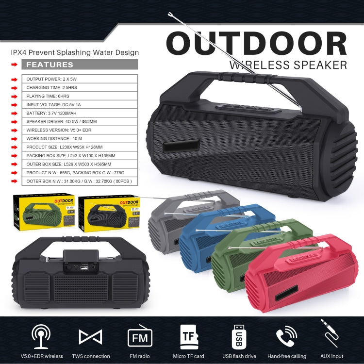 NewRixing NR-4025FM Outdoor Splash-proof Water Portable Bluetooth Speaker, Support Hands-free Call / TF Card / FM / U Disk(Red) - free shipping - PMC Jewellery - Order now!