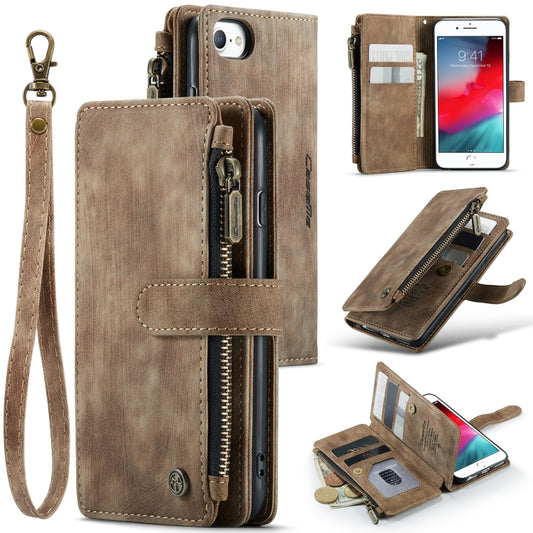 For iPhone SE 2022 / SE 2020 / 8 / 7 / 6 CaseMe-C30 PU + TPU Multifunctional Horizontal Flip Leather Case with Holder & Card Slot & Wallet & Zipper Pocke(Brown) - iPhone SE 2022 / 2020 / 8 / 7 Cases by CaseMe | Online Shopping South Africa | PMC Jewellery