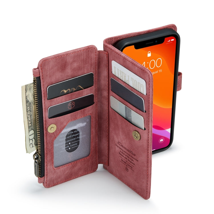 For iPhone 12 / 12 Pro CaseMe-C30 PU + TPU Multifunctional Horizontal Flip Leather Case with Holder & Card Slot & Wallet & Zipper Pocket(Red) - iPhone 12 / 12 Pro Cases by CaseMe | Online Shopping South Africa | PMC Jewellery | Buy Now Pay Later Mobicred