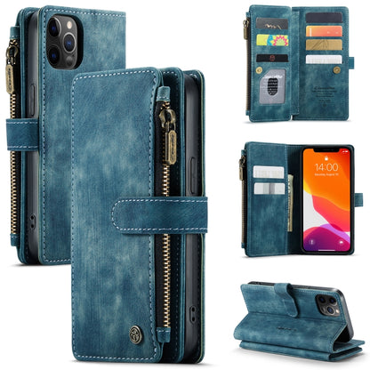 For iPhone 12 / 12 Pro CaseMe-C30 PU + TPU Multifunctional Horizontal Flip Leather Case with Holder & Card Slot & Wallet & Zipper Pocket(Blue) - iPhone 12 / 12 Pro Cases by CaseMe | Online Shopping South Africa | PMC Jewellery | Buy Now Pay Later Mobicred