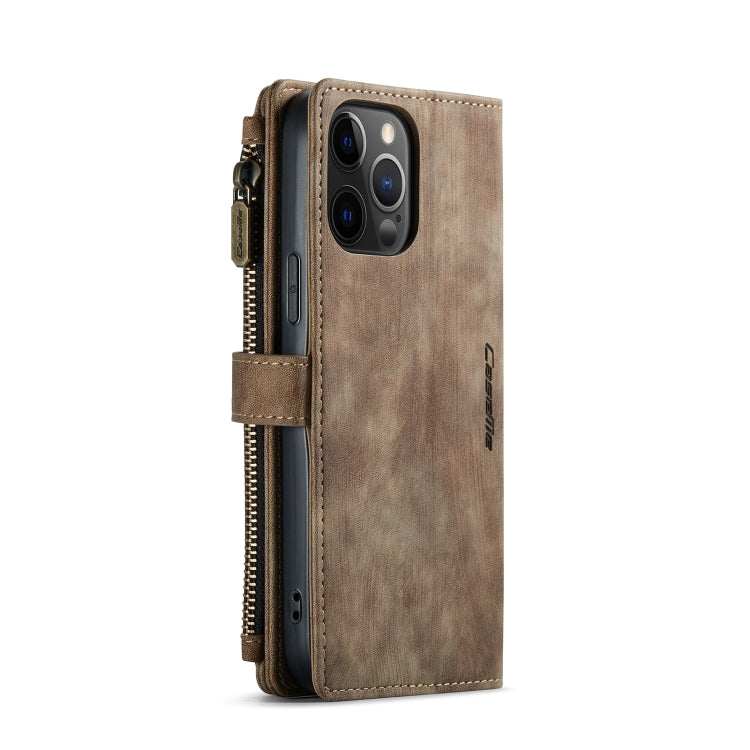 For iPhone 12 Pro Max CaseMe-C30 PU + TPU Multifunctional Horizontal Flip Leather Case with Holder & Card Slot & Wallet & Zipper Pocket(Brown) - iPhone 12 Pro Max Cases by CaseMe | Online Shopping South Africa | PMC Jewellery | Buy Now Pay Later Mobicred