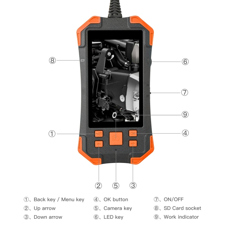 T20 4.3 inch IPS Color Screen 7.9mm Dual Cameras Waterproof Hard Cable Digital Endoscope, Length:5m(Black Orange) -  by PMC TechLife | Online Shopping South Africa | PMC TechLife | Buy Now Pay Later Mobicred