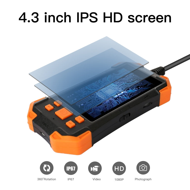 T20 4.3 inch IPS Color Screen 7.9mm Dual Cameras Waterproof Hard Cable Digital Endoscope, Length:10m(Black Orange) -  by PMC Jewellery | Online Shopping South Africa | PMC Jewellery | Buy Now Pay Later Mobicred