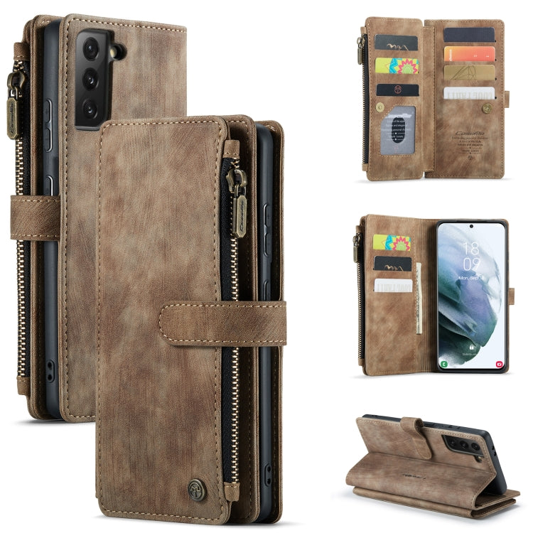 For Samsung Galaxy S21+ 5G CaseMe-C30 PU + TPU Multifunctional Horizontal Flip Leather Case with Holder & Card Slot & Wallet & Zipper Pocket(Brown) - free shipping - PMC Jewellery - Order now!