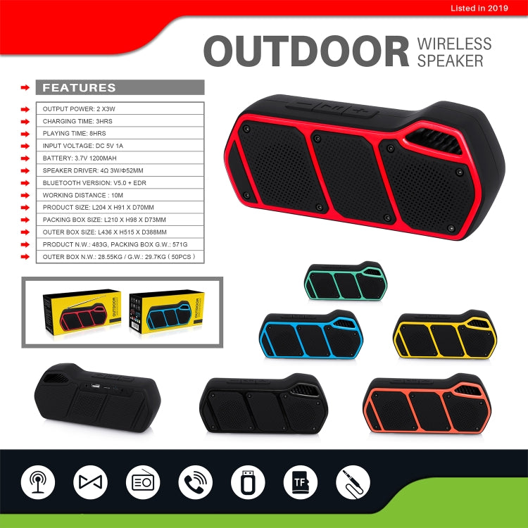 NewRixing NR-5011 Outdoor Portable Bluetooth Speakerr, Support Hands-free Call / TF Card / FM / U Disk(Blue) - free shipping - PMC Jewellery - Order now!