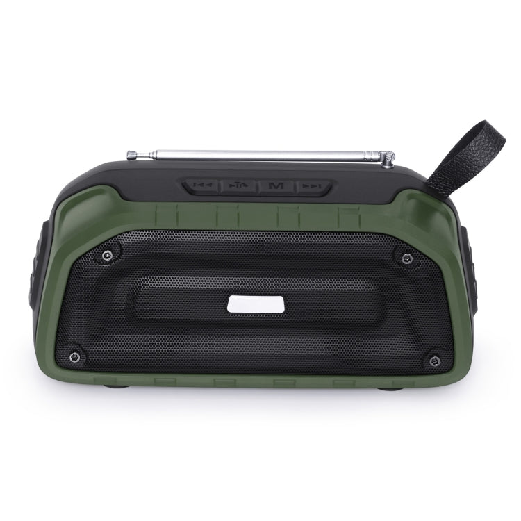 New Rixing NR-906FM TWS Waterproof Bluetooth Speaker Support Hands-free Call / FM with Handle & Antenna(Army Green) - Desktop Speaker by NewRixing | Online Shopping South Africa | PMC Jewellery | Buy Now Pay Later Mobicred