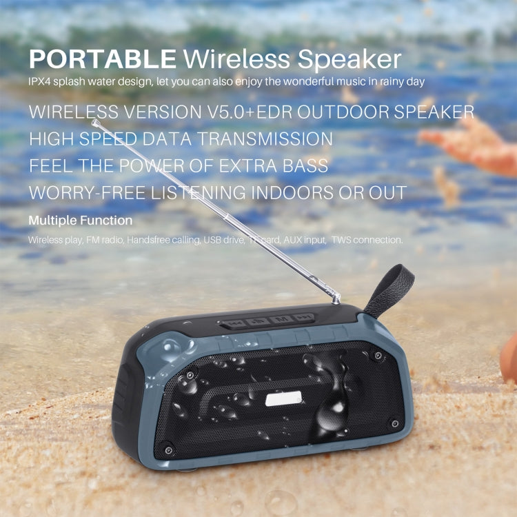 New Rixing NR-906FM TWS Waterproof Bluetooth Speaker Support Hands-free Call / FM with Handle & Antenna(Emerald Green) - Desktop Speaker by NewRixing | Online Shopping South Africa | PMC Jewellery | Buy Now Pay Later Mobicred