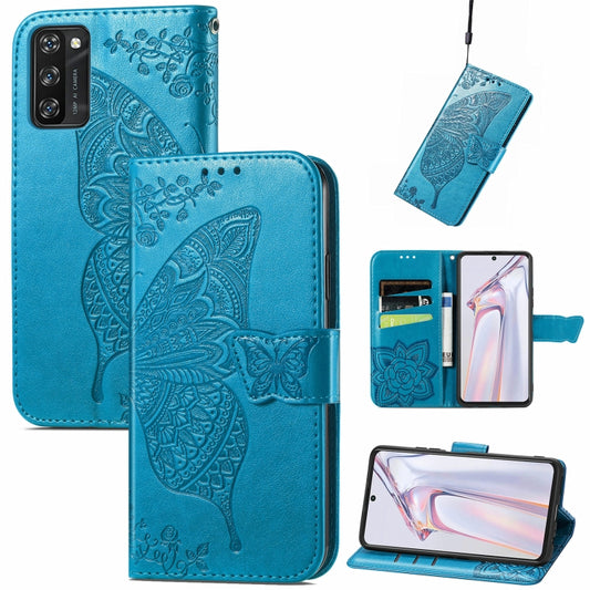 For Blackview A100 Butterfly Love Flower Embossed Horizontal Flip Leather Case with Holder & Card Slots & Wallet & Lanyard(Blue) - More Brand by PMC Jewellery | Online Shopping South Africa | PMC Jewellery | Buy Now Pay Later Mobicred