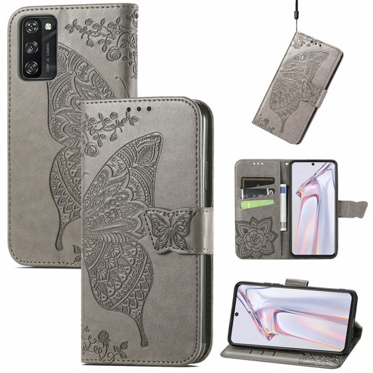 For Blackview A100 Butterfly Love Flower Embossed Horizontal Flip Leather Case with Holder & Card Slots & Wallet & Lanyard(Gray) - More Brand by PMC Jewellery | Online Shopping South Africa | PMC Jewellery | Buy Now Pay Later Mobicred