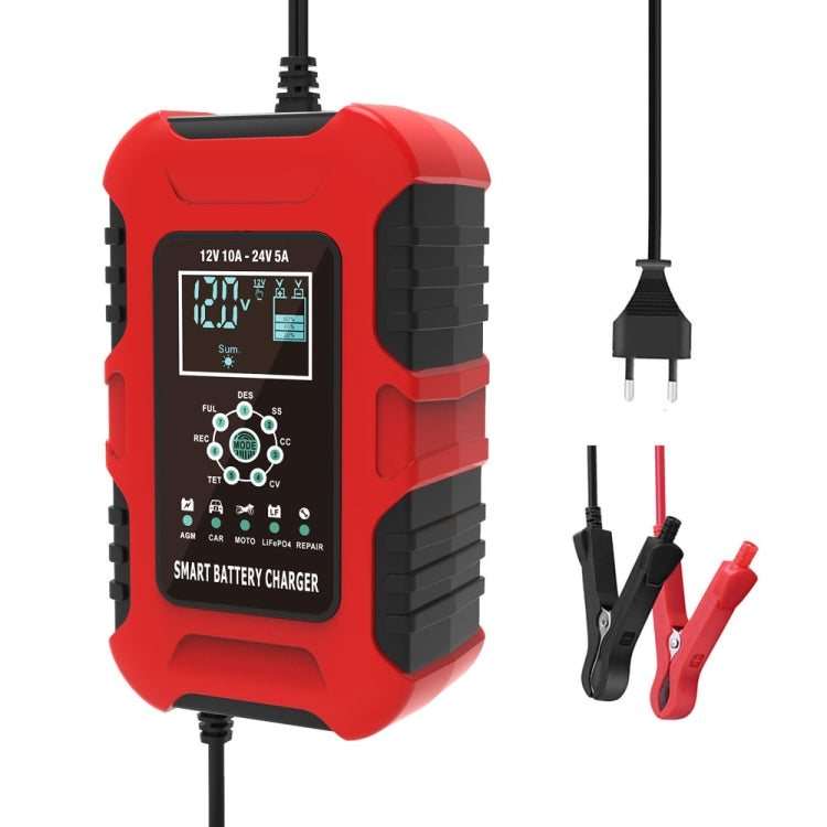 FOXSUR 10A 12V 7-segment Motorcycle / Car Smart Battery Charger, Plug Type:EU Plug(Red) - Battery Charger by FOXSUR | Online Shopping South Africa | PMC Jewellery | Buy Now Pay Later Mobicred