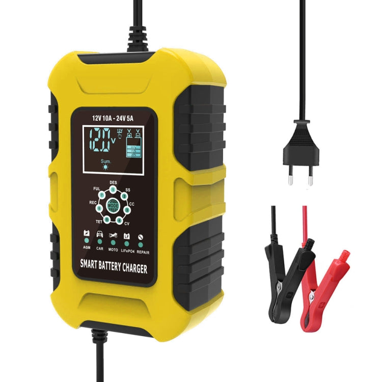 FOXSUR 10A 12V 7-segment Motorcycle / Car Smart Battery Charger, Plug Type:UK Plug(Yellow) - Battery Charger by FOXSUR | Online Shopping South Africa | PMC TechLife | Buy Now Pay Later Mobicred