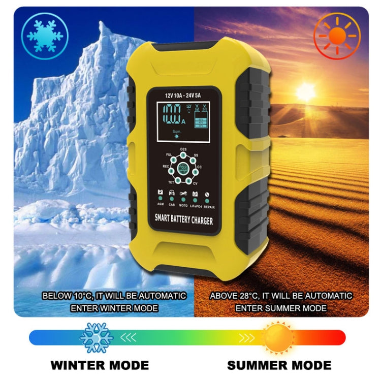 FOXSUR 10A 12V 7-segment Motorcycle / Car Smart Battery Charger, Plug Type:UK Plug(Yellow) - Battery Charger by FOXSUR | Online Shopping South Africa | PMC TechLife | Buy Now Pay Later Mobicred
