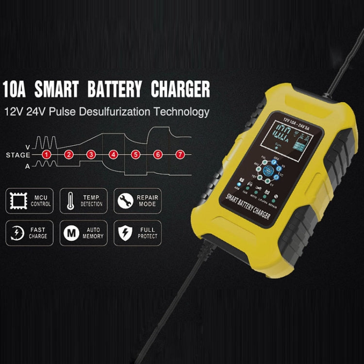 FOXSUR 10A 12V 7-segment Motorcycle / Car Smart Battery Charger, Plug Type:UK Plug(Yellow) - Battery Charger by FOXSUR | Online Shopping South Africa | PMC Jewellery | Buy Now Pay Later Mobicred