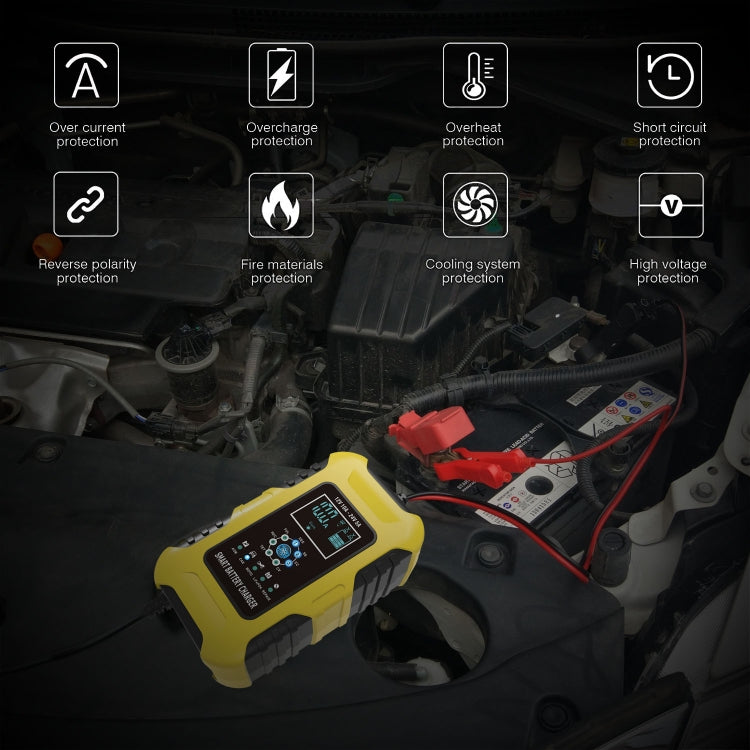 FOXSUR 10A 12V 7-segment Motorcycle / Car Smart Battery Charger, Plug Type:UK Plug(Yellow) - Battery Charger by FOXSUR | Online Shopping South Africa | PMC TechLife | Buy Now Pay Later Mobicred