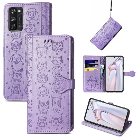 For Blackview A100 Lovely Cat and Dog Embossing Pattern Horizontal Flip Leather Case , with Holder & Card Slots & Wallet & Cartoon Clasp & Lanyard(Purple) - More Brand by PMC Jewellery | Online Shopping South Africa | PMC Jewellery | Buy Now Pay Later Mobicred