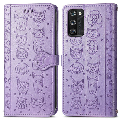 For Blackview A100 Lovely Cat and Dog Embossing Pattern Horizontal Flip Leather Case , with Holder & Card Slots & Wallet & Cartoon Clasp & Lanyard(Purple) - More Brand by PMC Jewellery | Online Shopping South Africa | PMC Jewellery | Buy Now Pay Later Mobicred