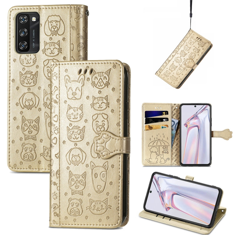 For Blackview A100 Lovely Cat and Dog Embossing Pattern Horizontal Flip Leather Case , with Holder & Card Slots & Wallet & Cartoon Clasp & Lanyard(Gold) - More Brand by PMC TechLife | Online Shopping South Africa | PMC TechLife | Buy Now Pay Later Mobicred