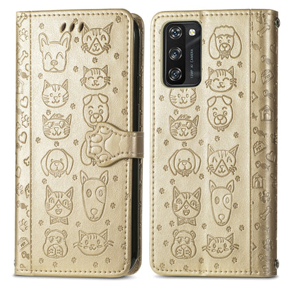 For Blackview A100 Lovely Cat and Dog Embossing Pattern Horizontal Flip Leather Case , with Holder & Card Slots & Wallet & Cartoon Clasp & Lanyard(Gold) - More Brand by PMC Jewellery | Online Shopping South Africa | PMC Jewellery | Buy Now Pay Later Mobicred